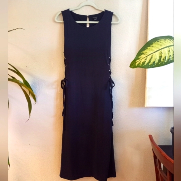 Ann Taylor Nautical Navy Coastal Flowy Side Laced Flare Midi Dress - Picture 4 of 7